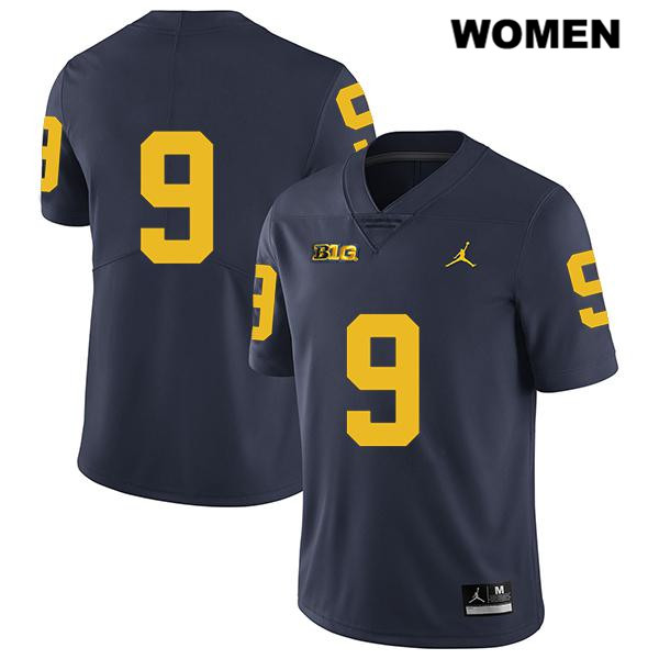Women's NCAA Michigan Wolverines Joey Velazquez #9 No Name Navy Jordan Brand Authentic Stitched Legend Football College Jersey DJ25U28LQ